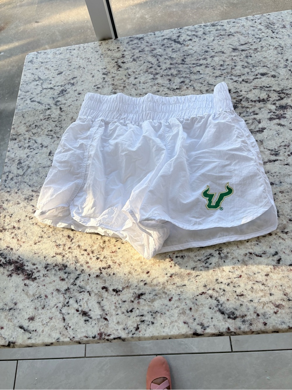 UFS White Women's Athletic Shorts with Green Accent — Lightweight Run Shorts